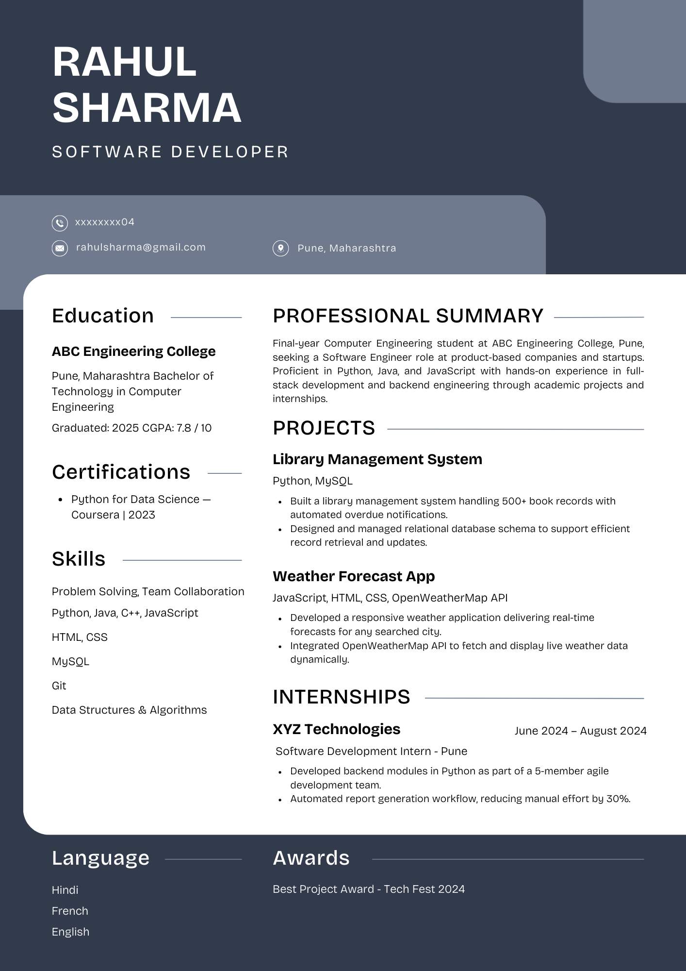 Visually Optimized Resume Sample